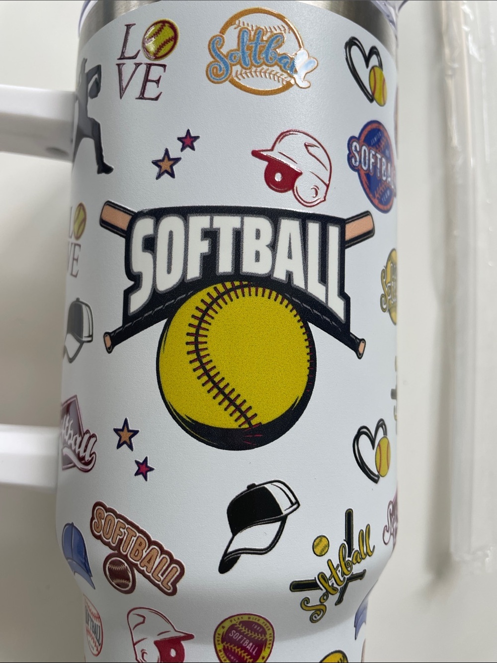 Softball Graphic Travel Tumbler - White & Yellow - Picture 2 of 6